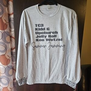 Jerzees Light Gray Long Sleeve Tee With Music Graphics